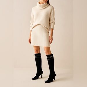 Cole Haan Nike Air Black Suede Knee-High Boots Buckle Detail Heeled Boots 8.5